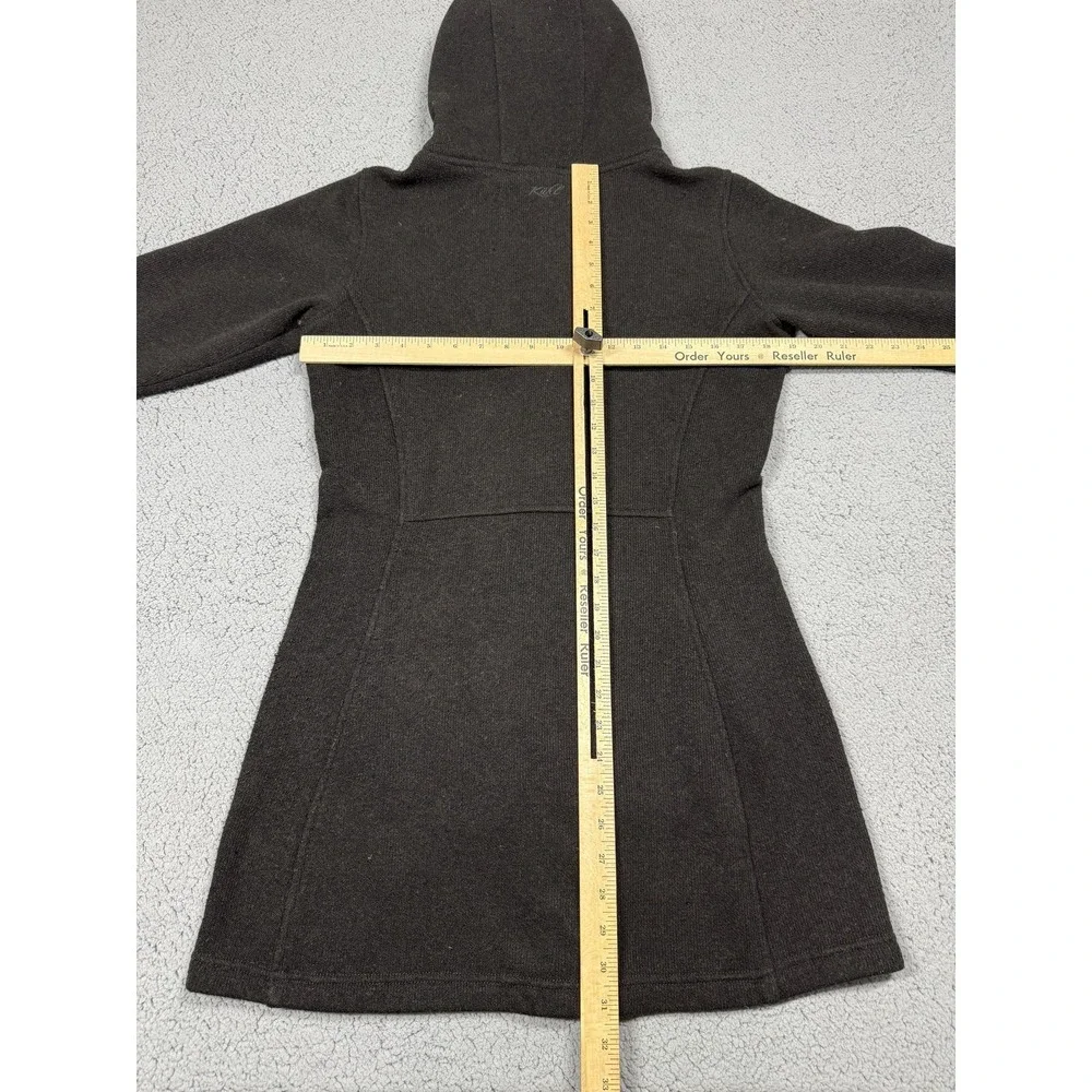 Kuhl Coat Womens Small Black Hooded Knit Snap Front Fleece Lined Parka‎ Casual